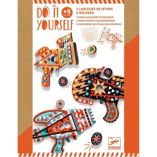 Djeco Kosmik Token Launchers - DIY Kids' Craft Kit for Personalized Disc Shooters