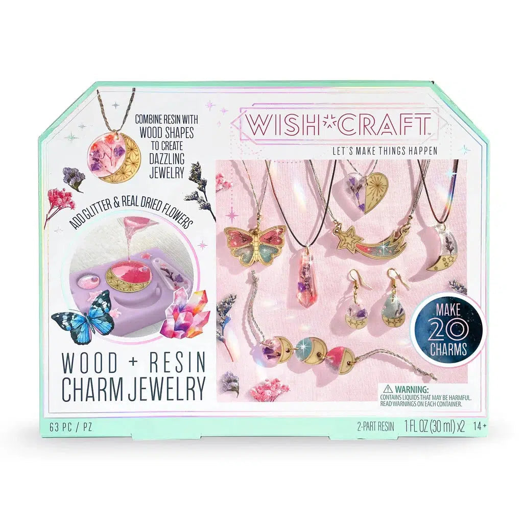 Exquisite Wood Resin Charm Jewelry Kit with Dried Flowers and Glitter