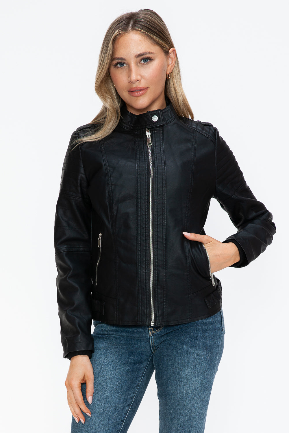 Stylish and Trendy PU Leather Biker Jacket for Men and Women with Convenient Side Zip Pockets