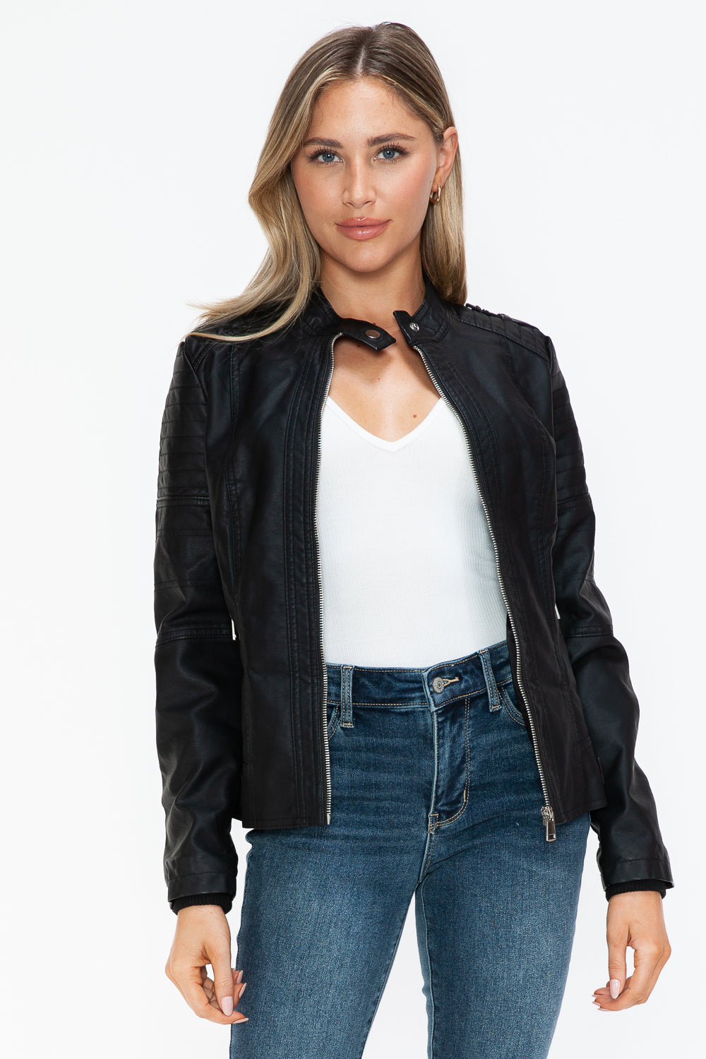 Stylish and Trendy PU Leather Biker Jacket for Men and Women with Convenient Side Zip Pockets