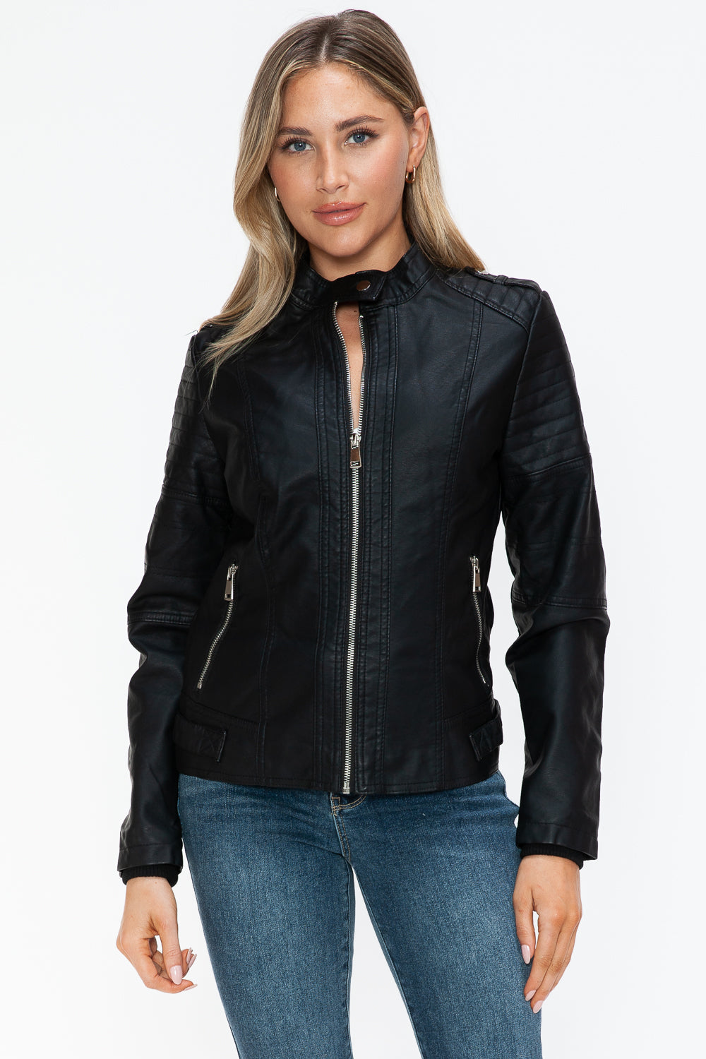 Stylish and Trendy PU Leather Biker Jacket for Men and Women with Convenient Side Zip Pockets