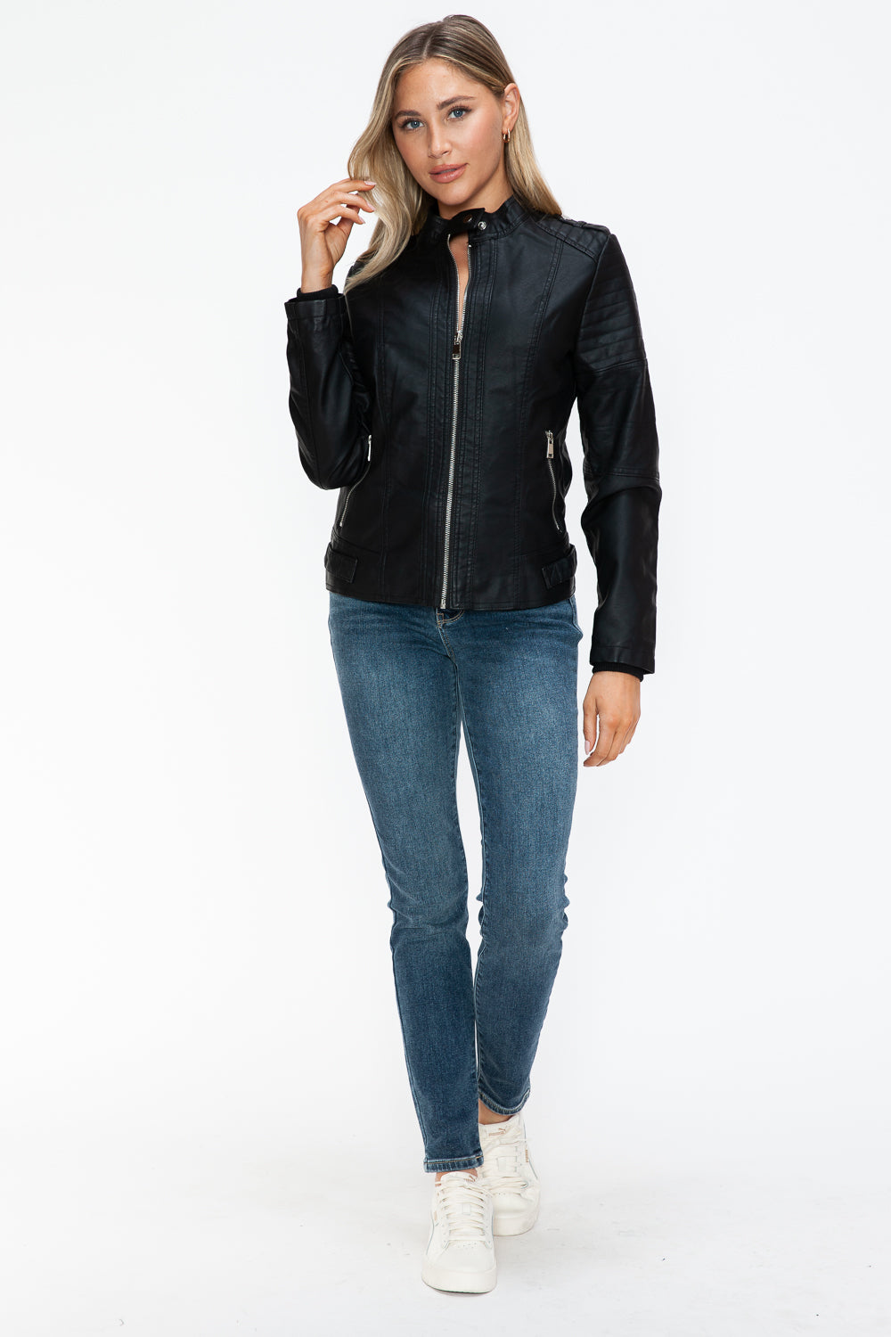 Stylish and Trendy PU Leather Biker Jacket for Men and Women with Convenient Side Zip Pockets