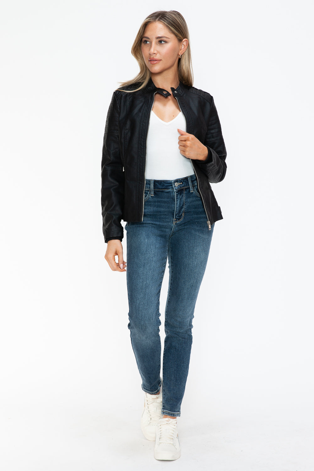 Stylish and Trendy PU Leather Biker Jacket for Men and Women with Convenient Side Zip Pockets