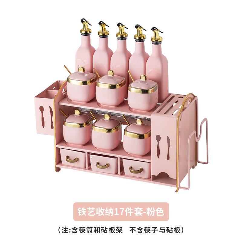 High - Quality Ceramic Olive Oil Spray Bottle, Spice Jars Set, Sauce, Salt and Pepper Shakers, Condiment Spice Organizer Rack for Kitchen Storage